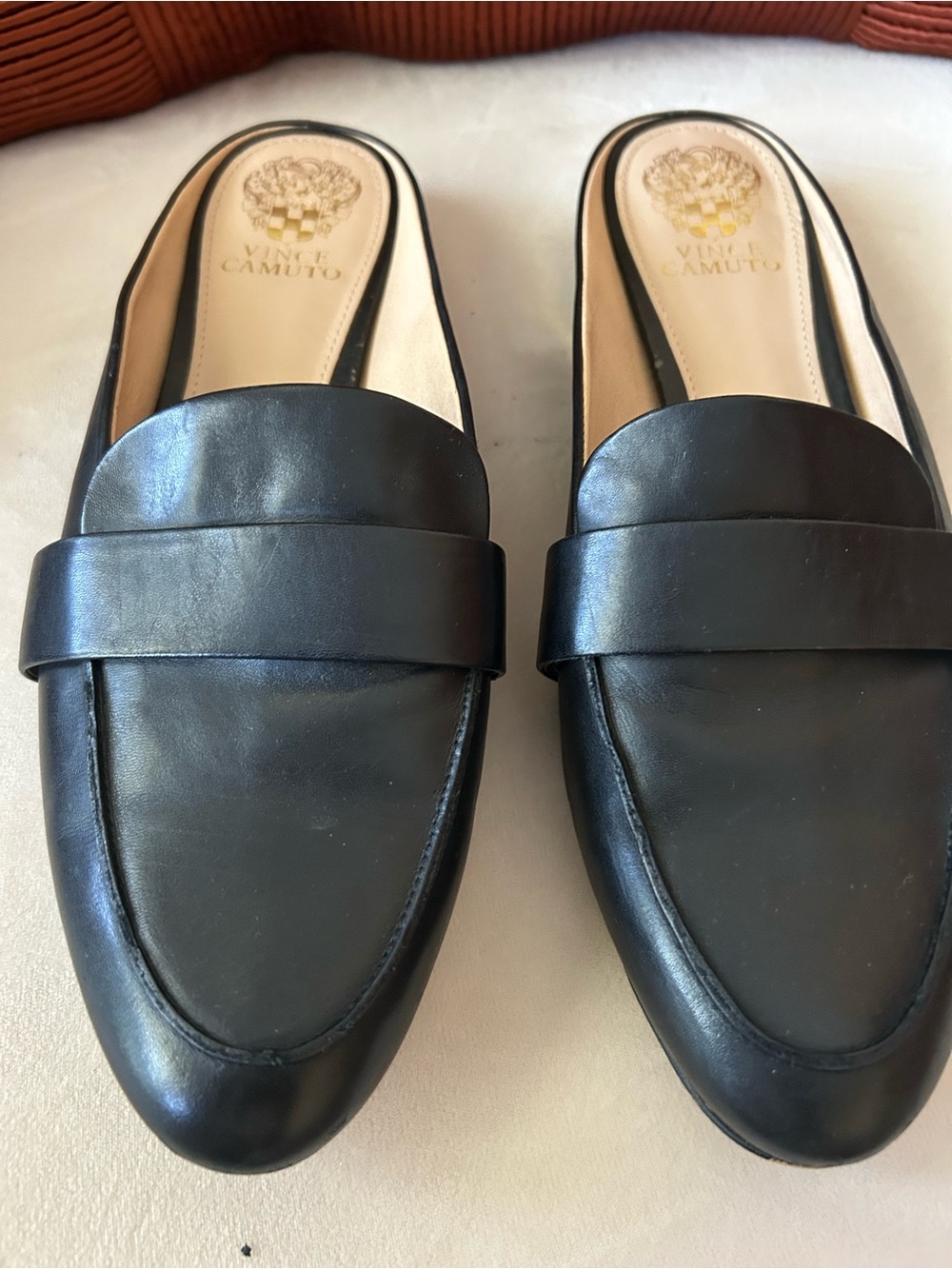 Vince Camuto Black Leather Slip-On Mules
